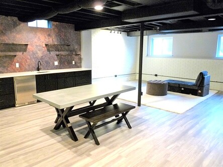 A beautifully remodeled basement in Ann Arbor.